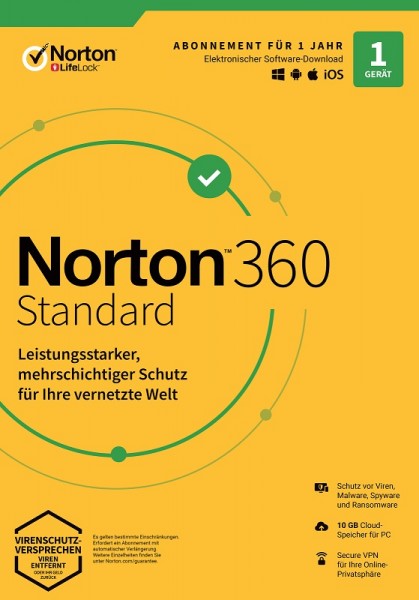 NORTON 360 STANDARD 1 Gerät / 1 Jahr inkl. 10GB, KEIN ABO, ESD Download KEY