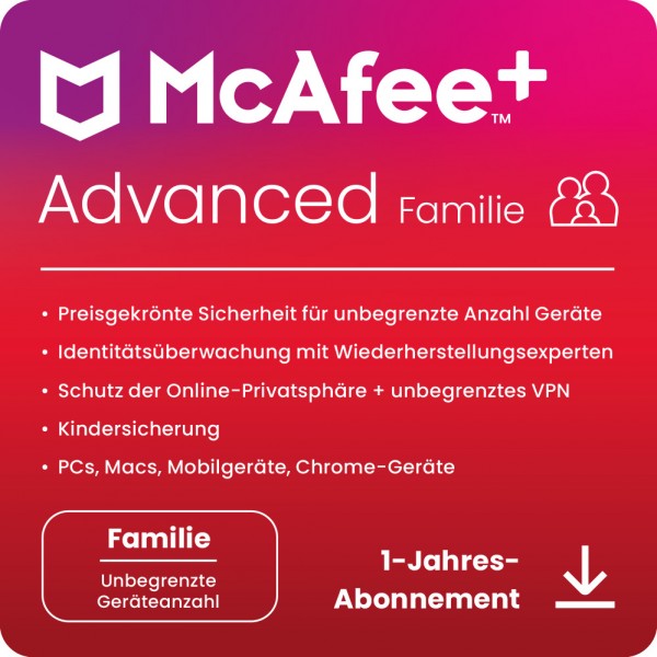 McAfee+ ADVANCED Family Security 2+4 Nutzer 1-Jahr ESD Lizenz Download KEY