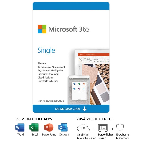 Microsoft Office 365 Single (Personal) 1-Benutzer 5-Geräte 1-Jahr, ESD Lizenz Download KEY