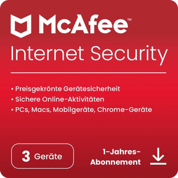 McAfee Internet Security, 3 Geräte 1 Jahr, 2021, ESD Lizenz Download KEY