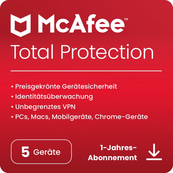 McAfee Total Protection 2021, 5 Geräte 1 Jahr, ESD Lizenz Download KEY