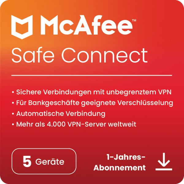 McAfee VPN Safe Connect 5-Geräte / 1-Jahr ESD Lizenz Download KEY